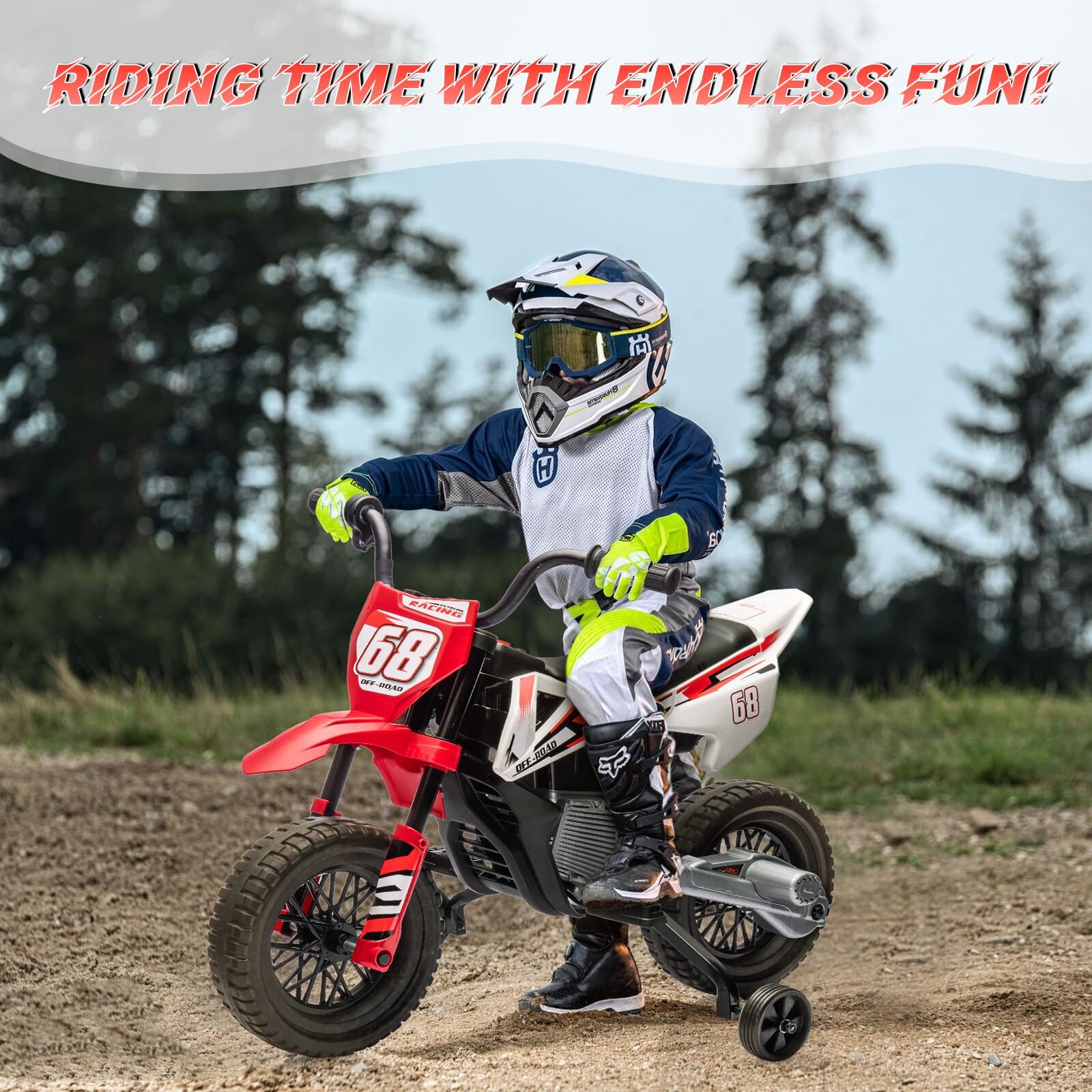12V Kids Motorcycle, Kids Electric Dirt Bike with Traning Wheels for Kids Toddle