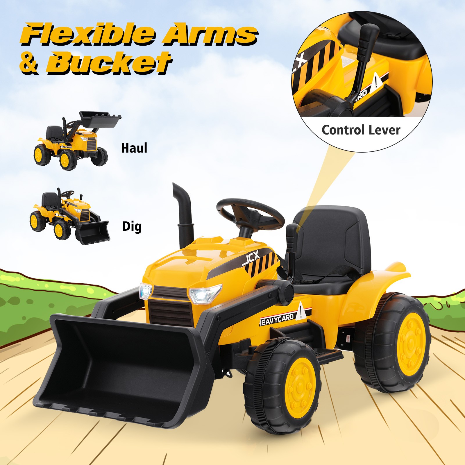 12V Kids Ride On Excavator Digger Electric Bulldozer Tractor RC w/ Light & Music
