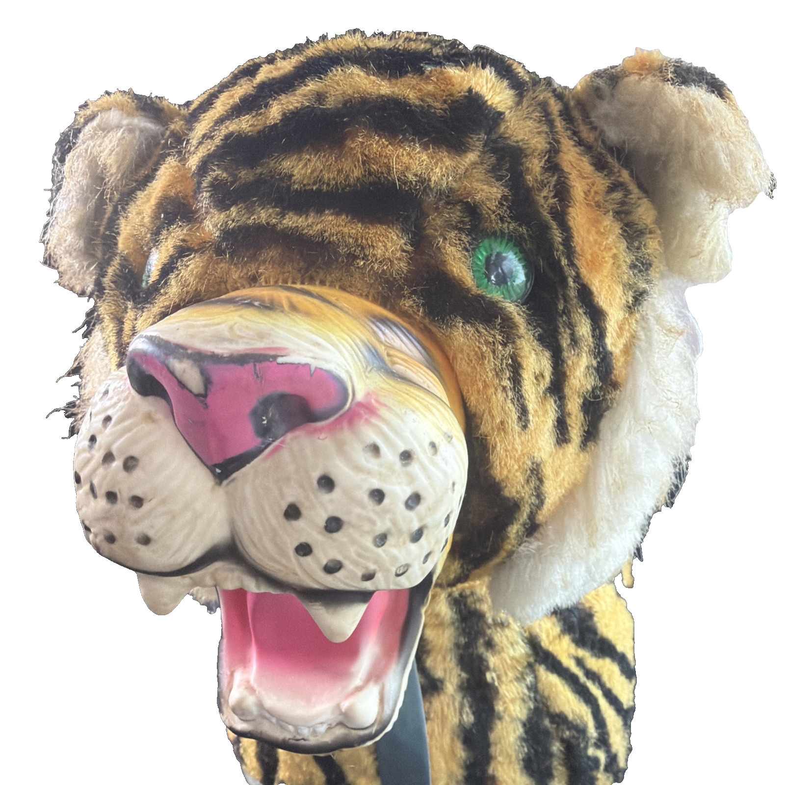 Rare Vintage Tiger Ride On Kids Toy On Wheels Green Eyes Neck Needs Work