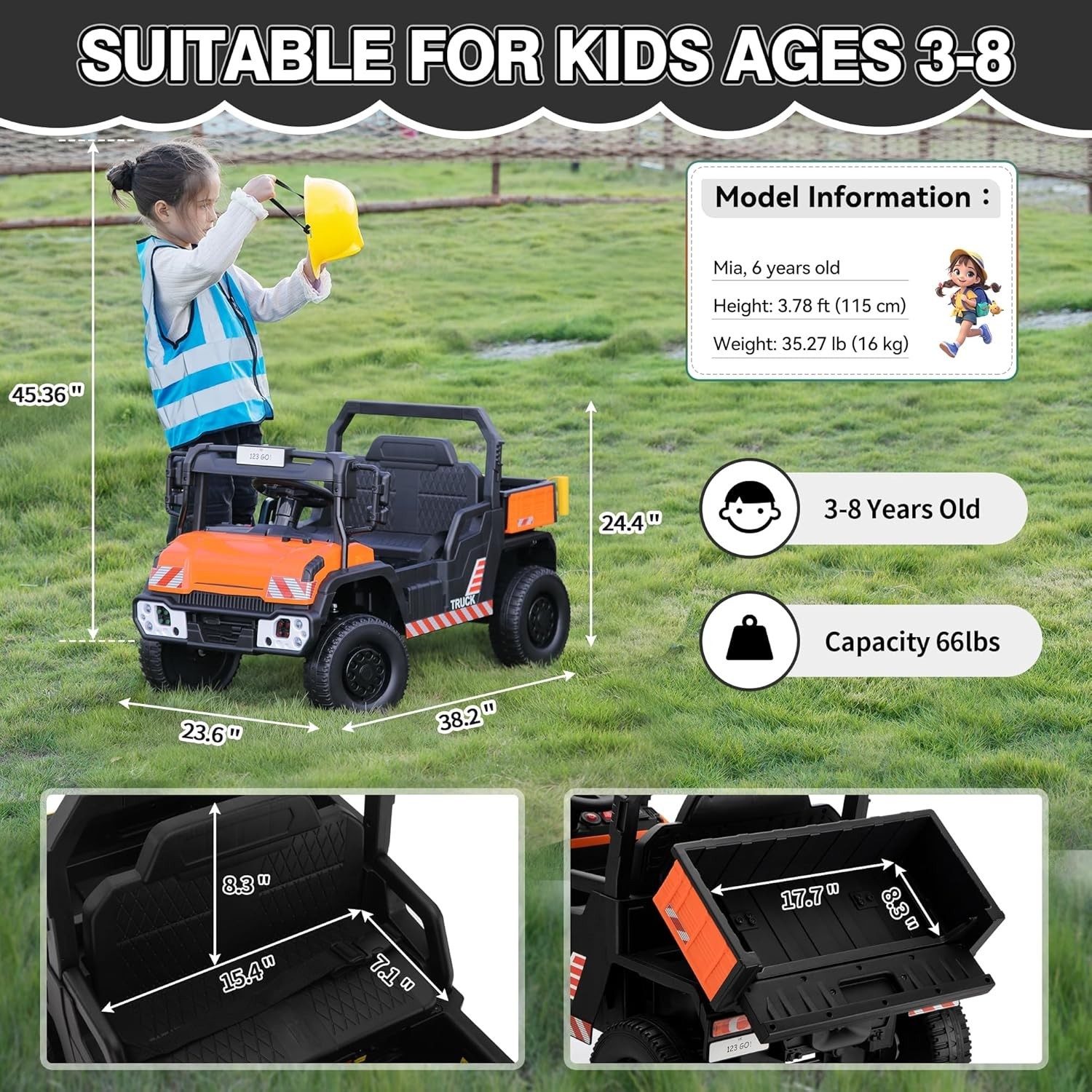 TOBBI Ride on Kids Car Dump Truck with Remote Control for Kids 3-8 Years, Yellow