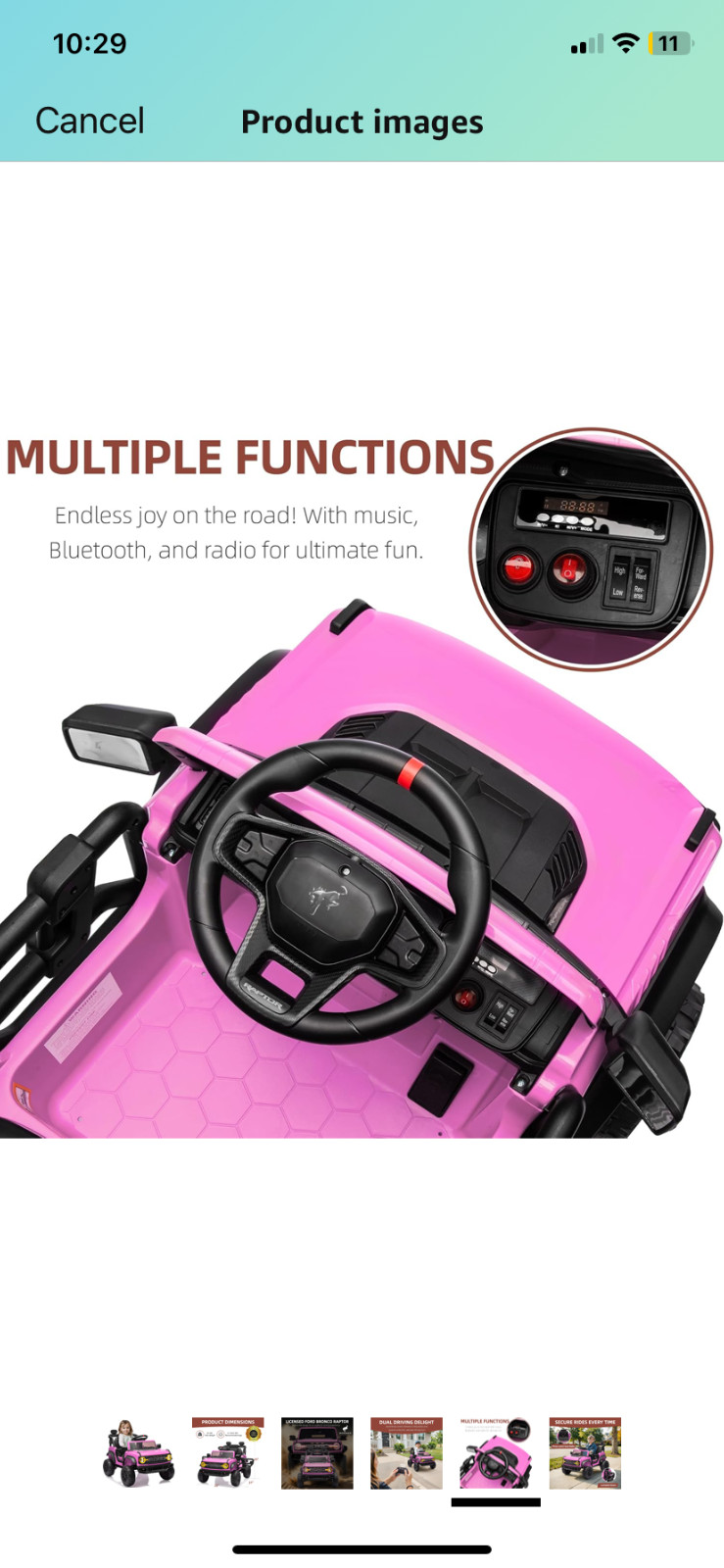12V Ford Bronco Raptor Ride on Car for Kids, Electric Power Car Ride-On Toy for