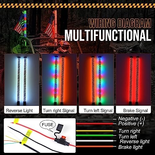2PCS 4FT Fat UTV Whip Lights with Rocker Switch, High Brightness 4FT-2PCS