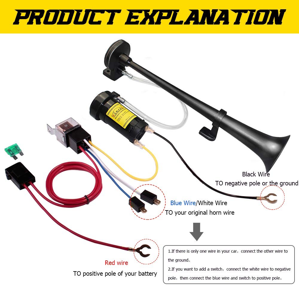 12V 150DB Car Air Horn, 18″ Chrome Trumpet with Compressor for Trucks & Boats