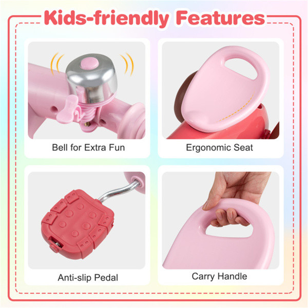 Kids Tricycle Ride With Storage Basket Bell Anti-Slip Pedal Stable 3-5 Years Old