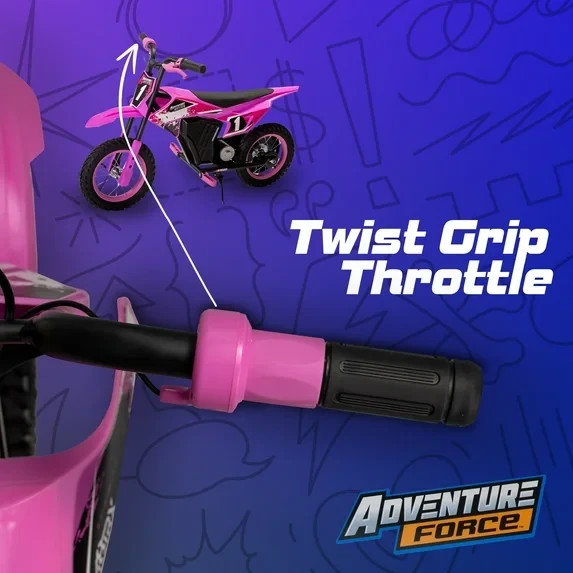 Kid’s 12V Adventure Electric-Powered Mini Dirt Bike, Ride-On Toy, Ages 5+, Pink