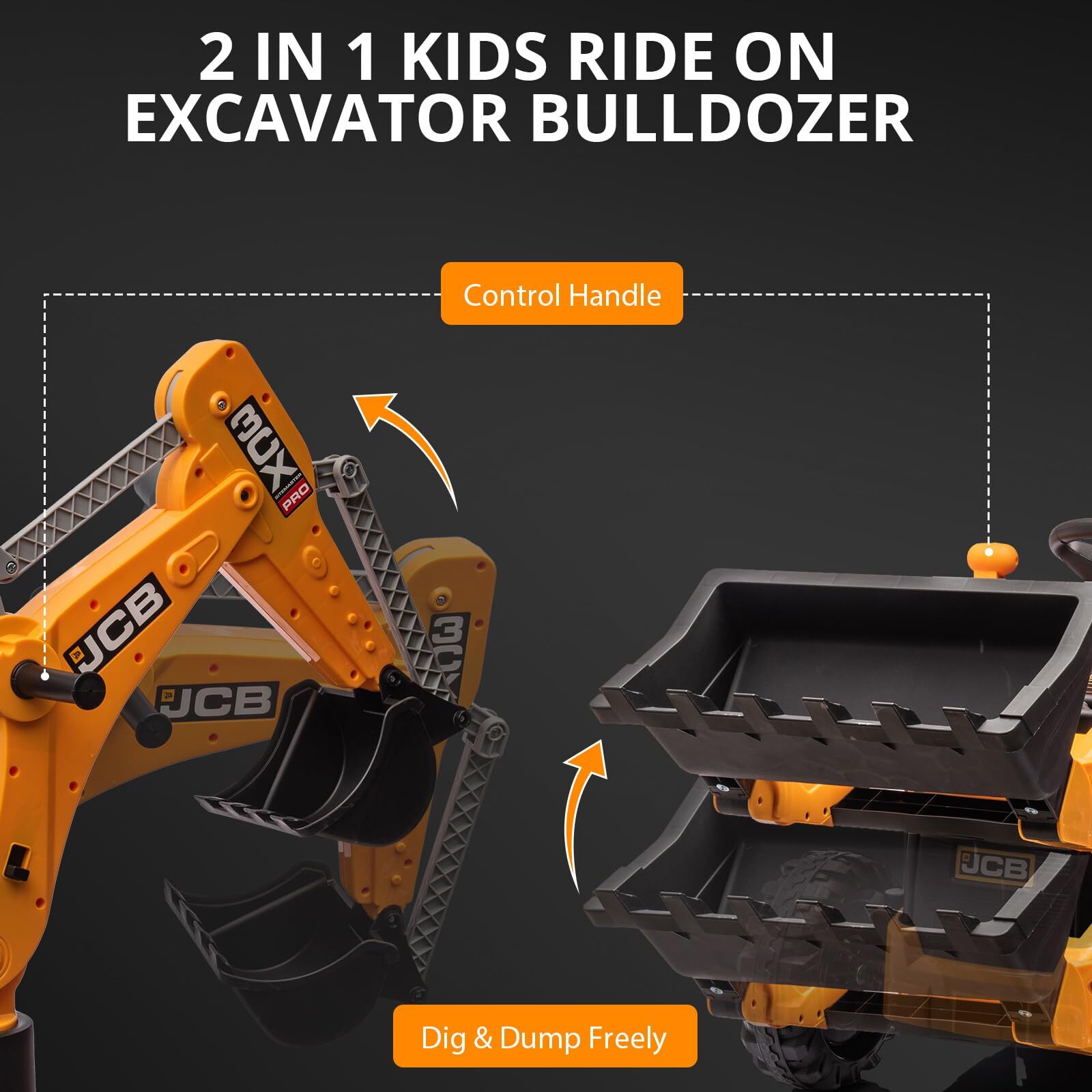 4 In 1 Ride On Excavator & Bulldozer, Kids Electric Vehicle With Remote Control