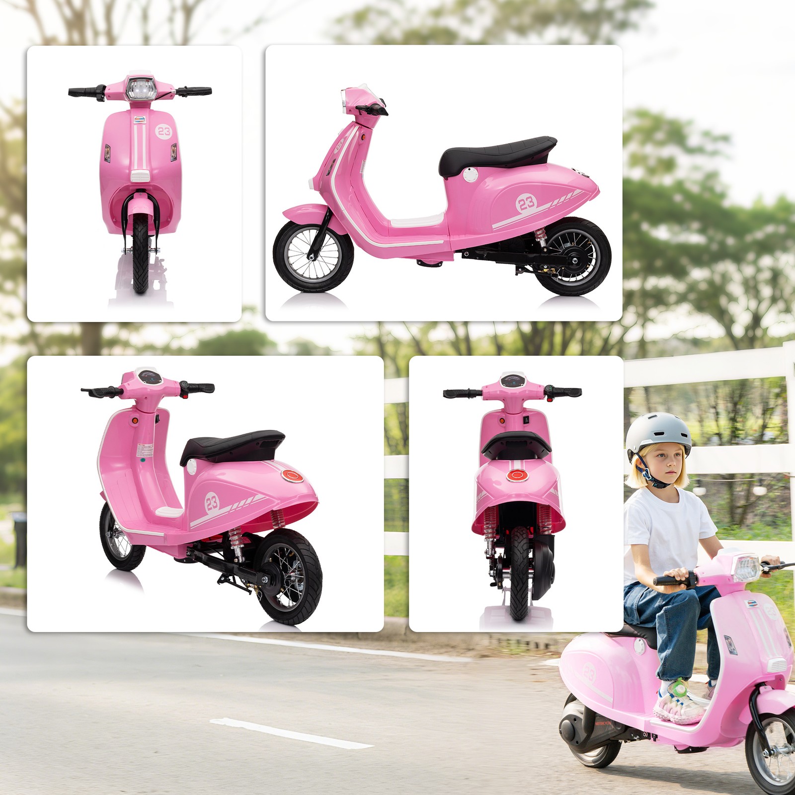 Qaba 24V Kids Motorcycle with Rear Suspension, Lights for 8-12 Years, Pink