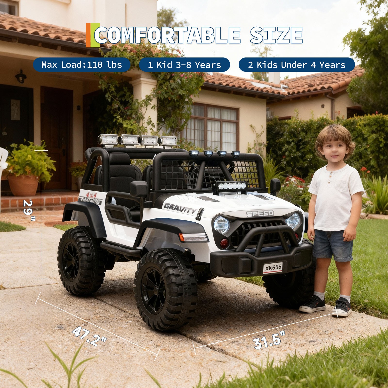 24V Ride on Car for Kids,2 Seater Electric Truck, Electric Vehicle for 3-8 Years