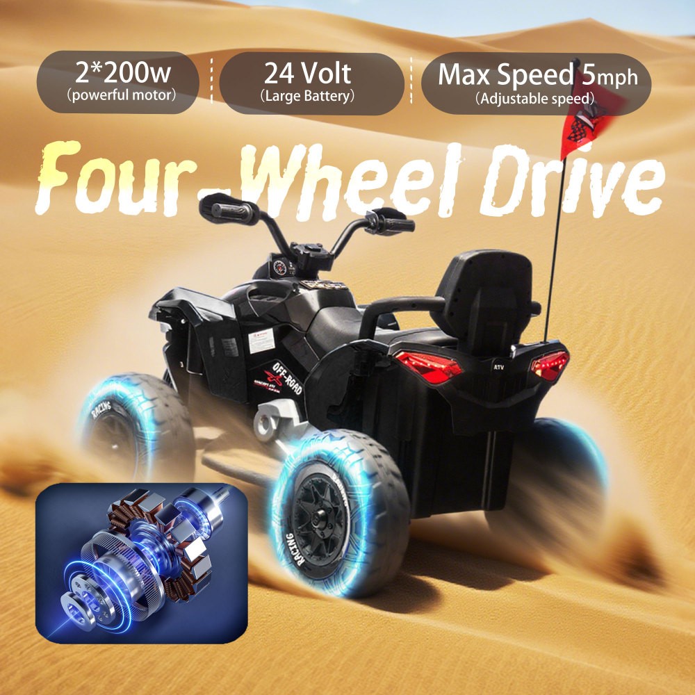 24V Kids Electric ATV with Parent Control Bluetooth Music Lights for Ages 3-12