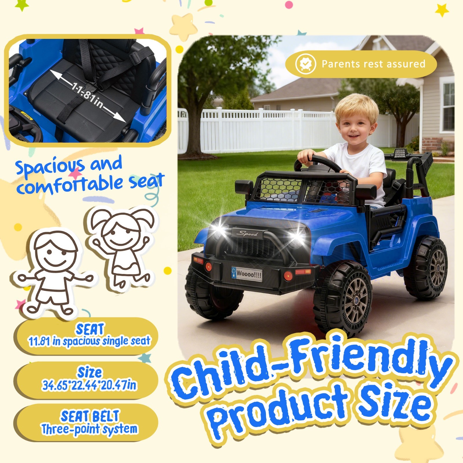 12V Kids Ride On Toys Truck w/Remote, Electric Toddler Ride on Car for Kids,Blue