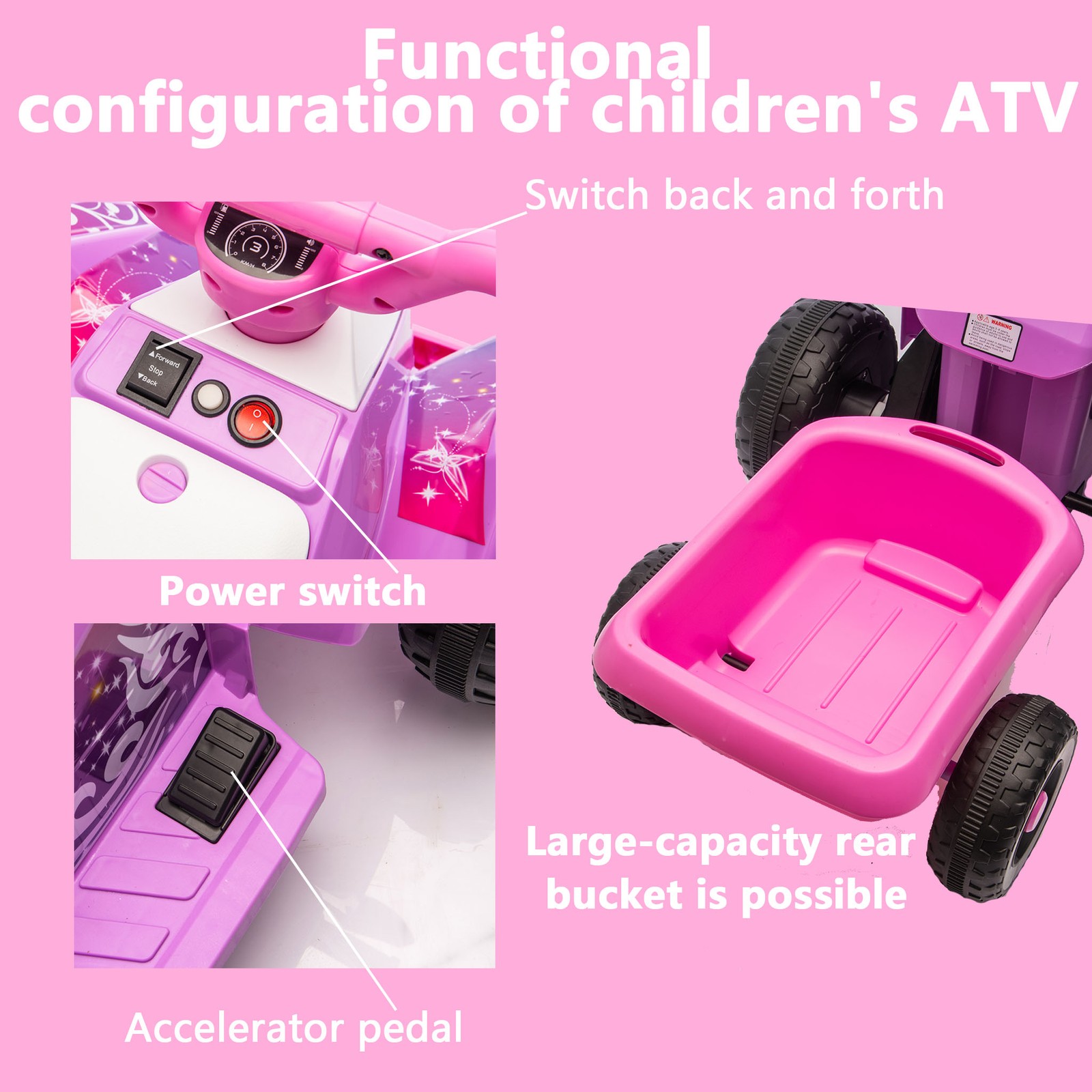 🚜6V Kids Ride-On ATV 4-Wheeler Quad w/ Headlights Music Storage 3-6yrs ASTM🚀