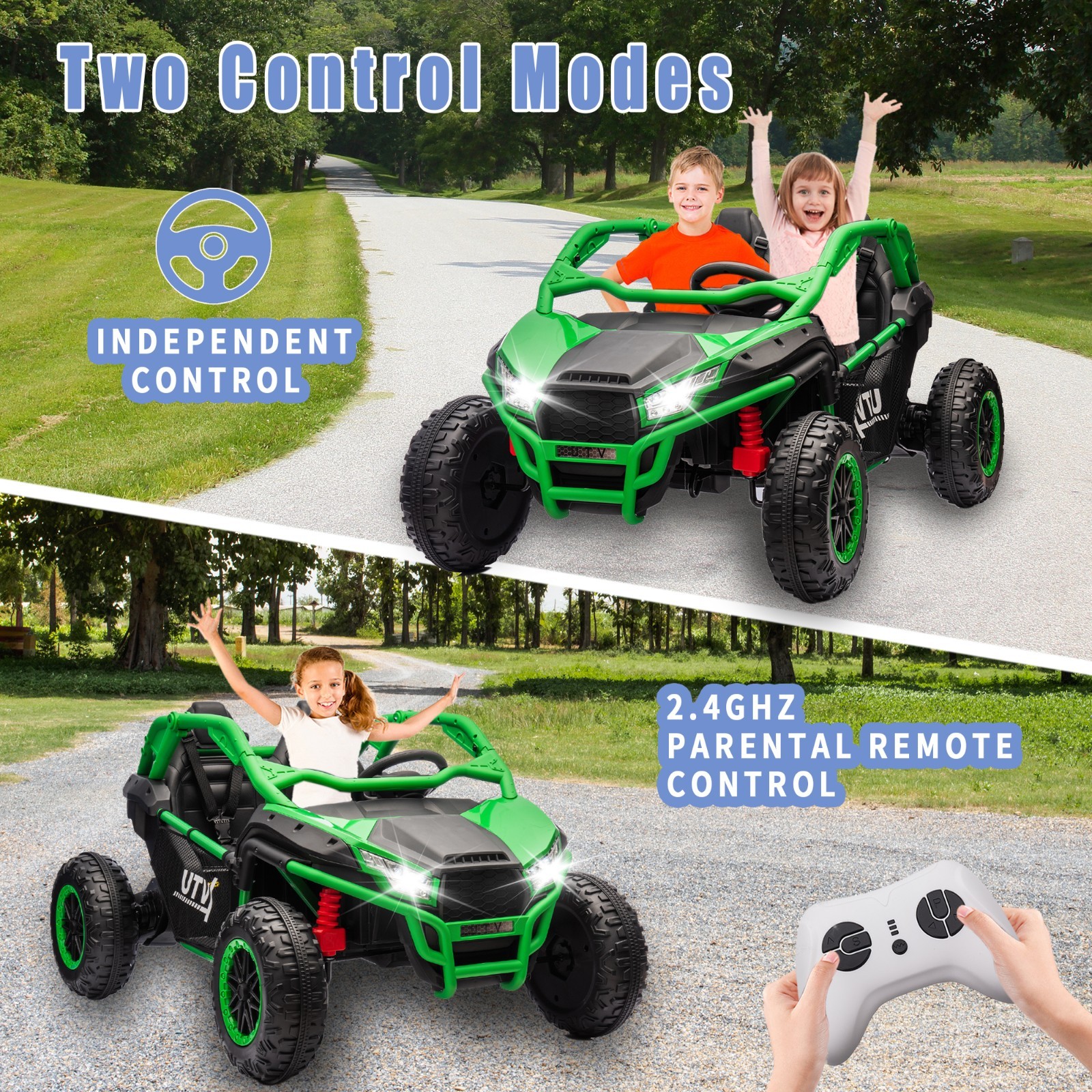24V Kids Ride on Electric Car UTV w/Remote, LED, Battery Power Wheels,Green