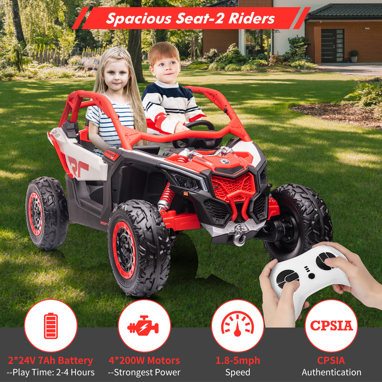 2 Seater Ride On UTV Car, Electric Off-Road Car, 4WD Kids Truck W/Remote Control