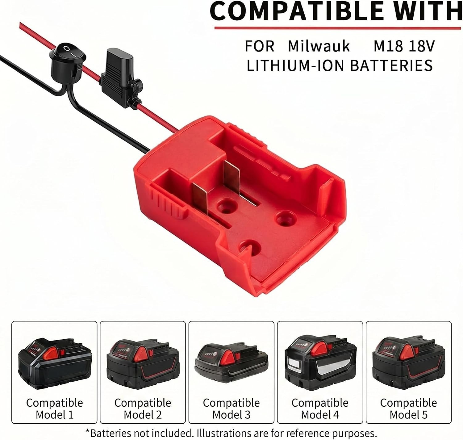 Milwaukee M18 Battery Adapter Conversion Kit with Switch & Fuse – 12AWG Wire