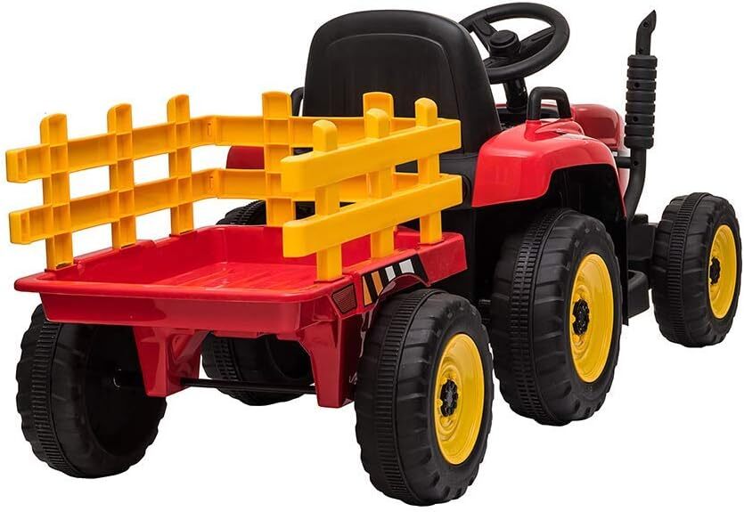 Battery-Powered 12V Kids Electric Ride on Car Tractor w/Trailer & Remote Control