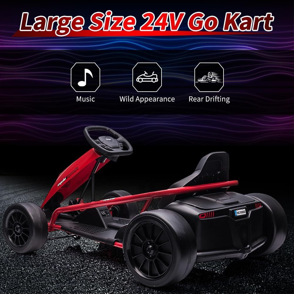 24V Electric Riding Go Kart for Kids 8MPH High Speed Drifting Car Ride Toy Gift