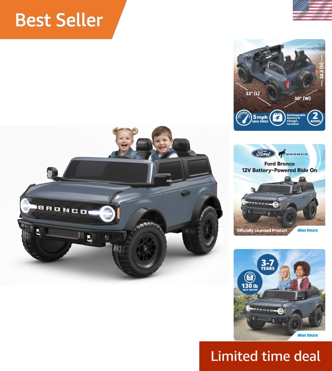 Battery Powered 12V Ford Bronco for Kids – 2-Seater Electric Adventure, Ages 3-7