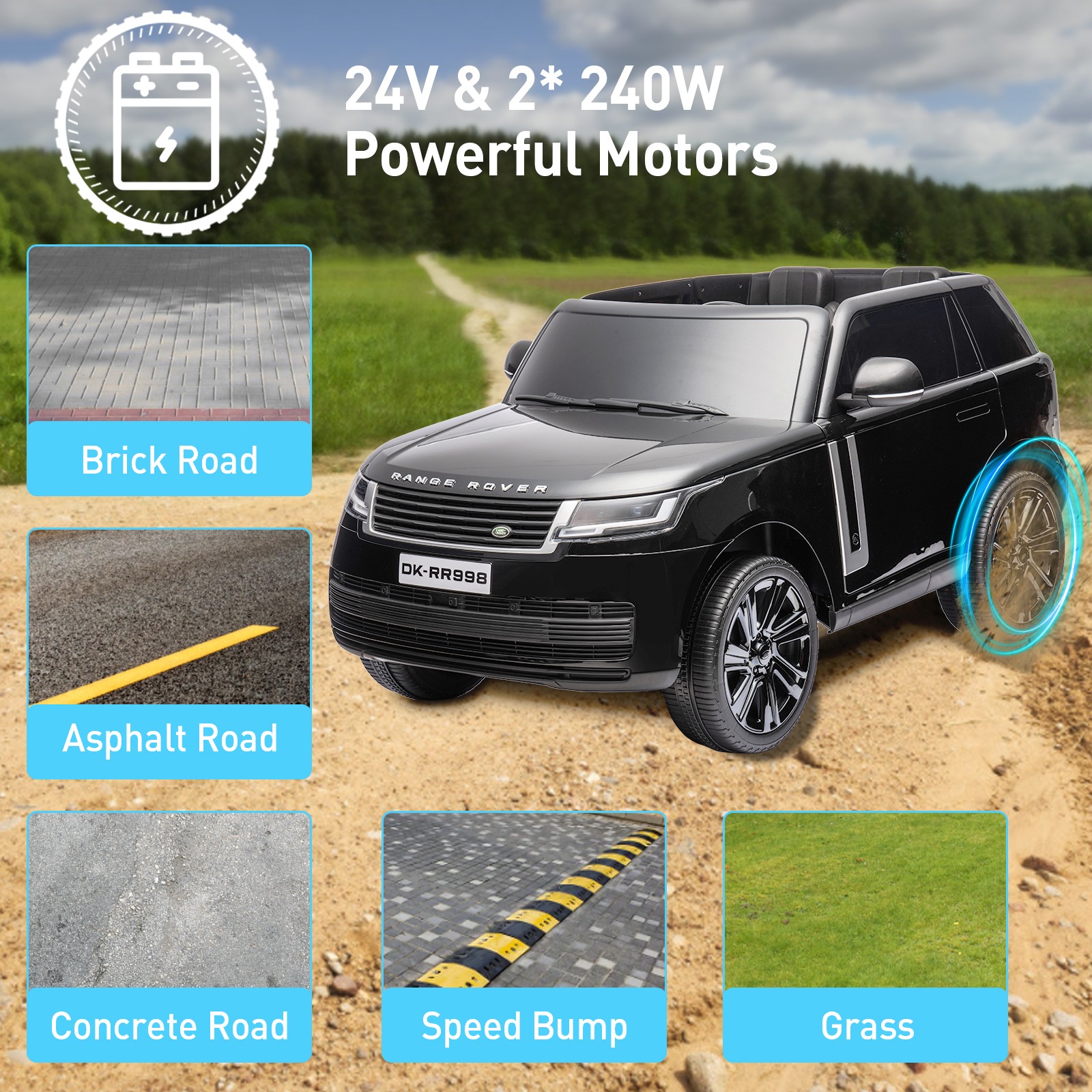 Licensed Land Rover 24V 2-Seater Electric Ride-On Car Dual Motor USB Music,Gifts
