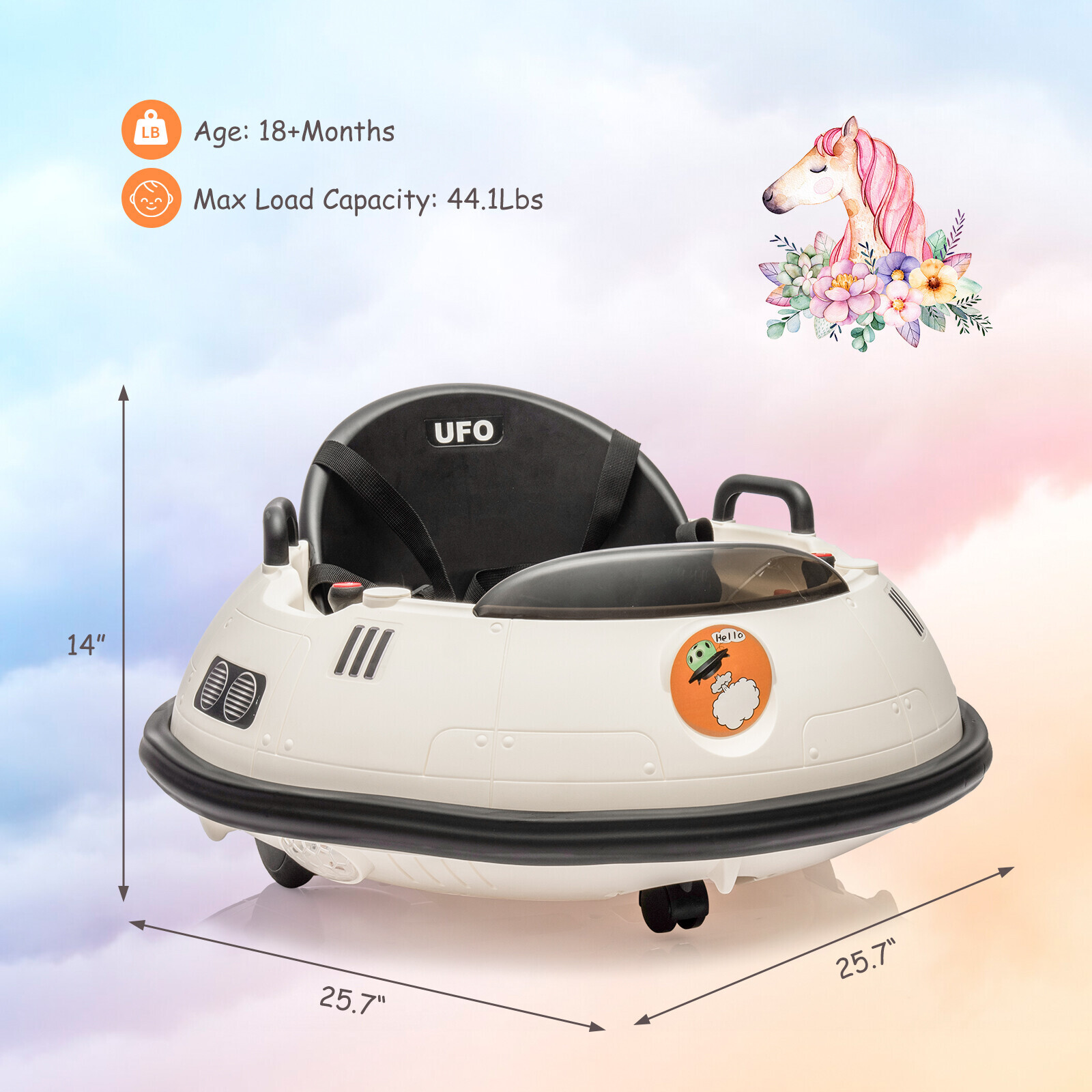 12V Electric Ride on Bumper Car for Toddlers, Kids Bumper Car w/ Remote Control