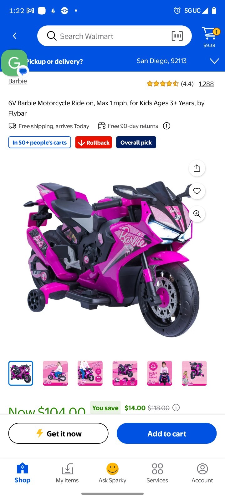 Flybar Barbie 6V Battery Ride-On Motorcycle, Pink, Kids Ages 3+ (4-7)