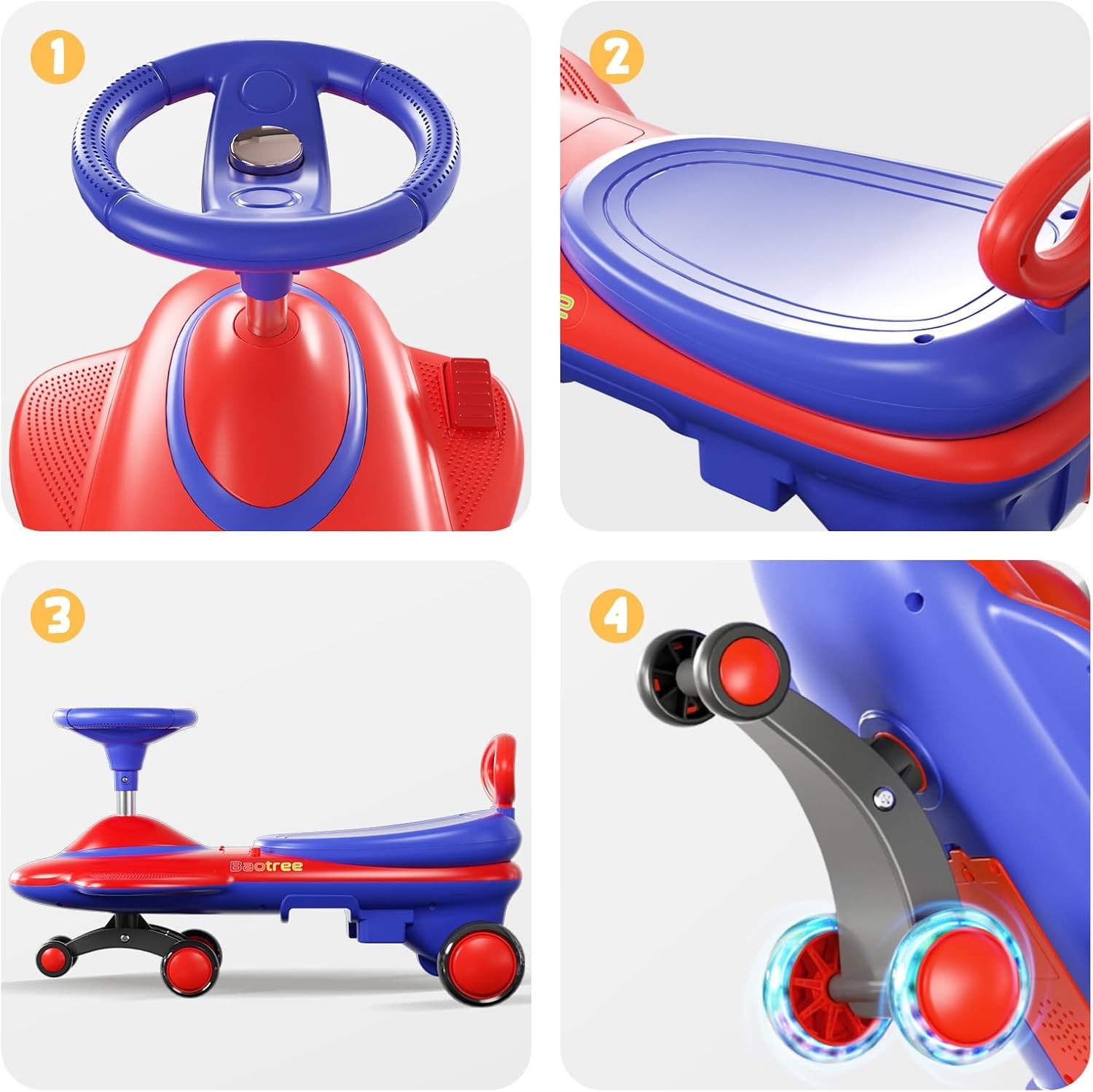 12V Kid Electric Wiggle Car with Pedal Rechargeable Battery LED Lights Swing Car