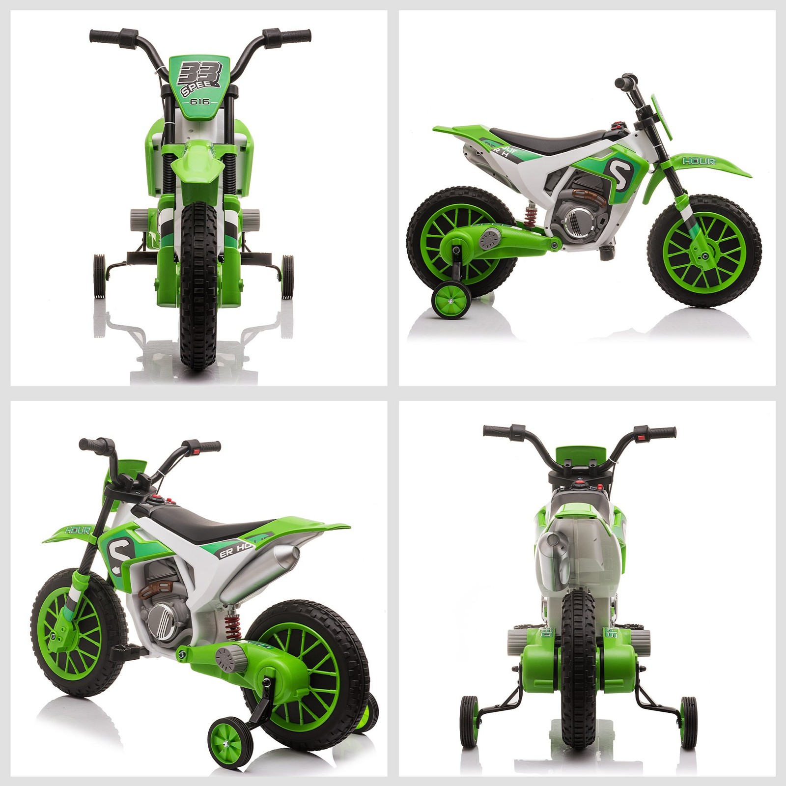 12V Electric Kids Ride On Dirt Bike Motorcycle Toy with Training Wheels Green