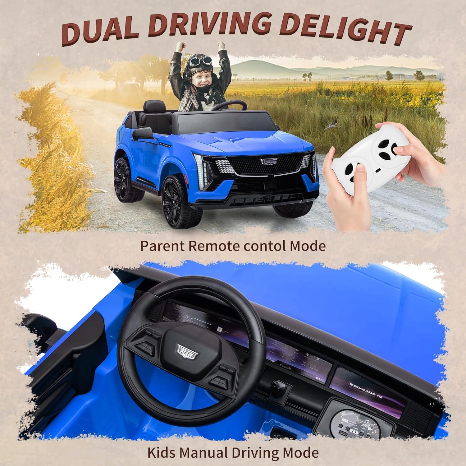 Kid Cadillac Licensed 24V Electric Ride-On Car 2-Seater 2 Motor LED Music Remote