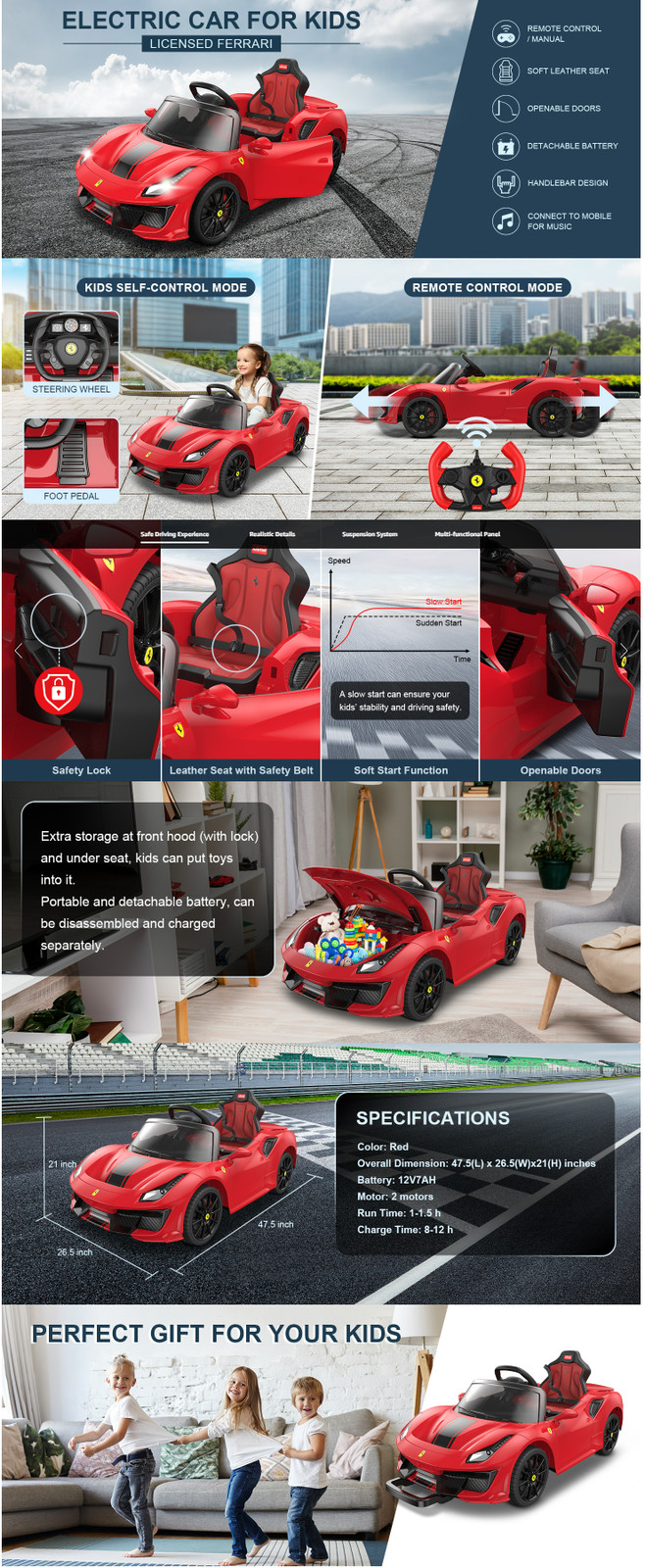 Licensed Ferrari 488 Pista Spider Ride On Car With Speaker, Leather Seat, Brake