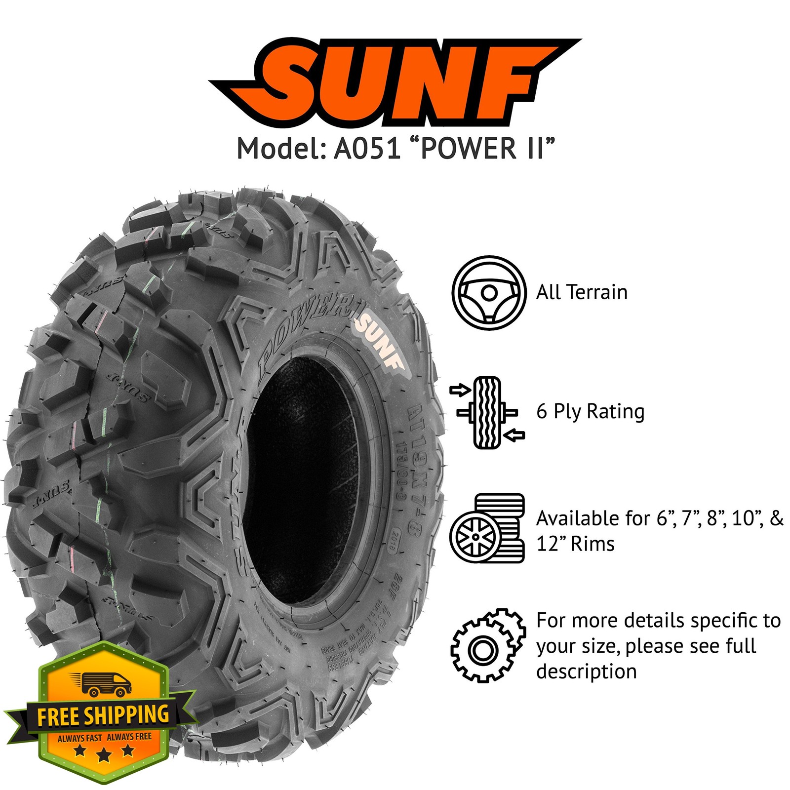 SUNF 145/70-6 ATV UTV Tires 6 PR POWER II Pair
