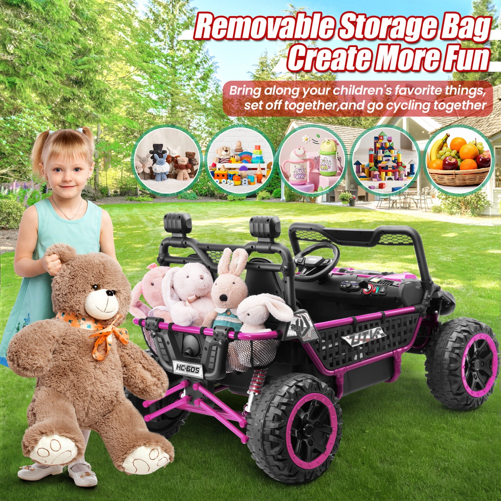 24V Kids Electric Car Ride on Toy UTV Battery Power Wheels with 22″ Wide Seat US