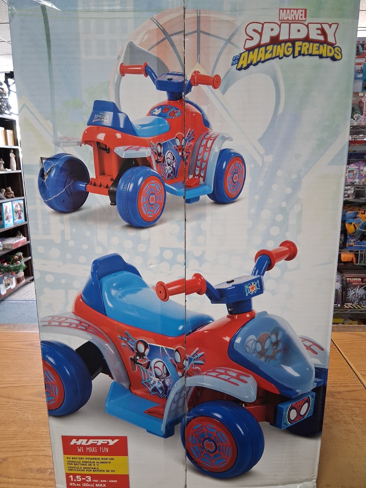 HUFFY SPIDEY HIS AMAZING FRIENDS BATTERY RIDE-ON QUAD 6V AGE 1.5+ – BLUE/RED
