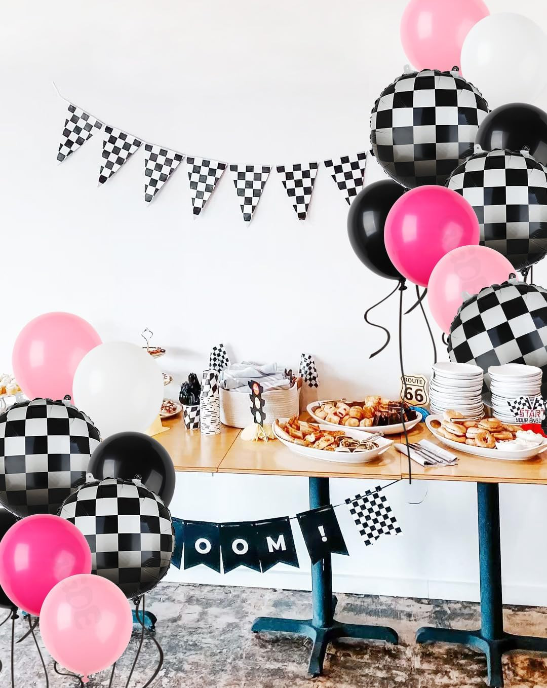 Race Car Balloon Bundle Pink Black Checkered Balloons Latex Balloon Girls One Ha