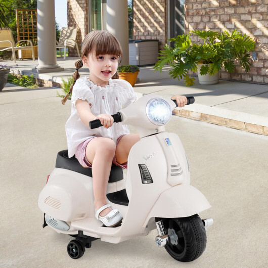Kids Ride on Motorcycle Licensed Vespa with LED Headlight and Horn Sound-White –