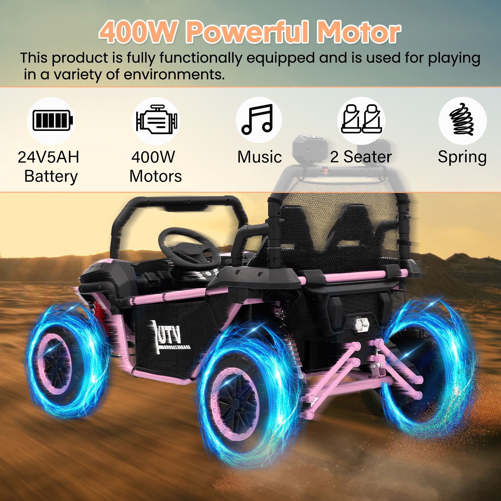 24V Power Wheel for Big Kids 3-8,2 Seater Electric Car,Ride on Car Toy for Grass