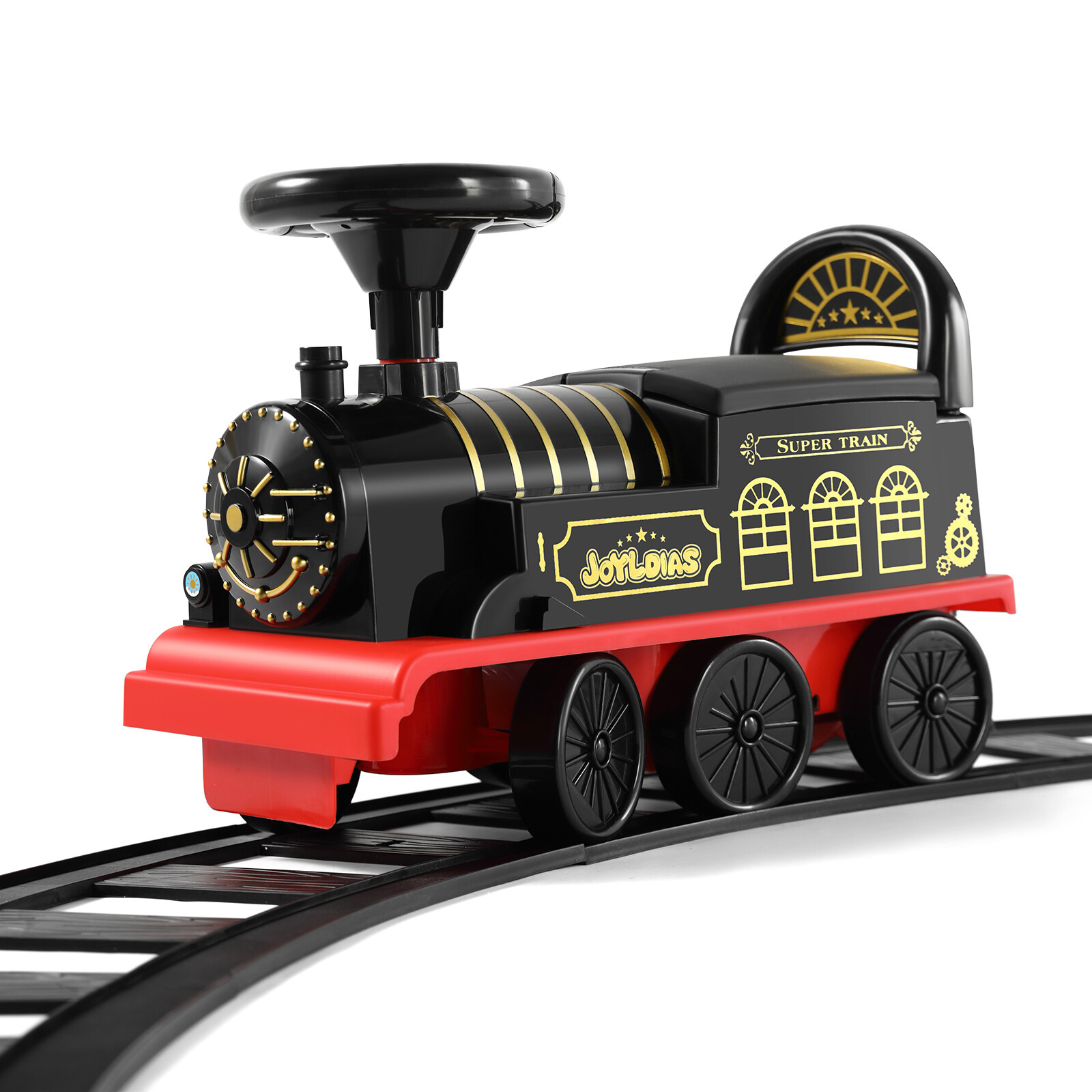 Black/Blue 6V Electric Kids Ride On Trains for 1-3 years with Storage,Lights