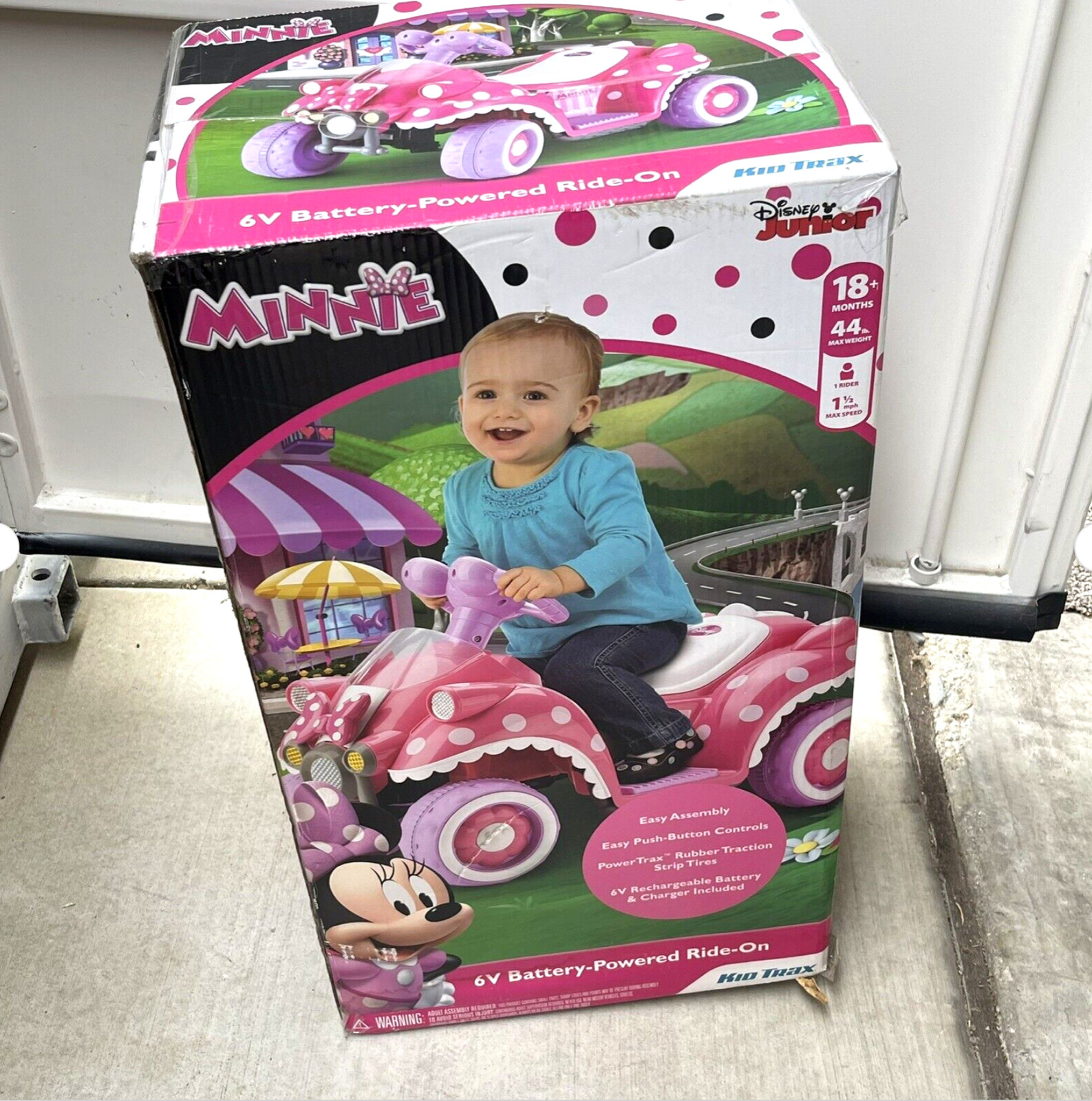 New Disney Junior Minnie Mouse 6V Battery-Powered Ride-On Kids Power Trax 18m+