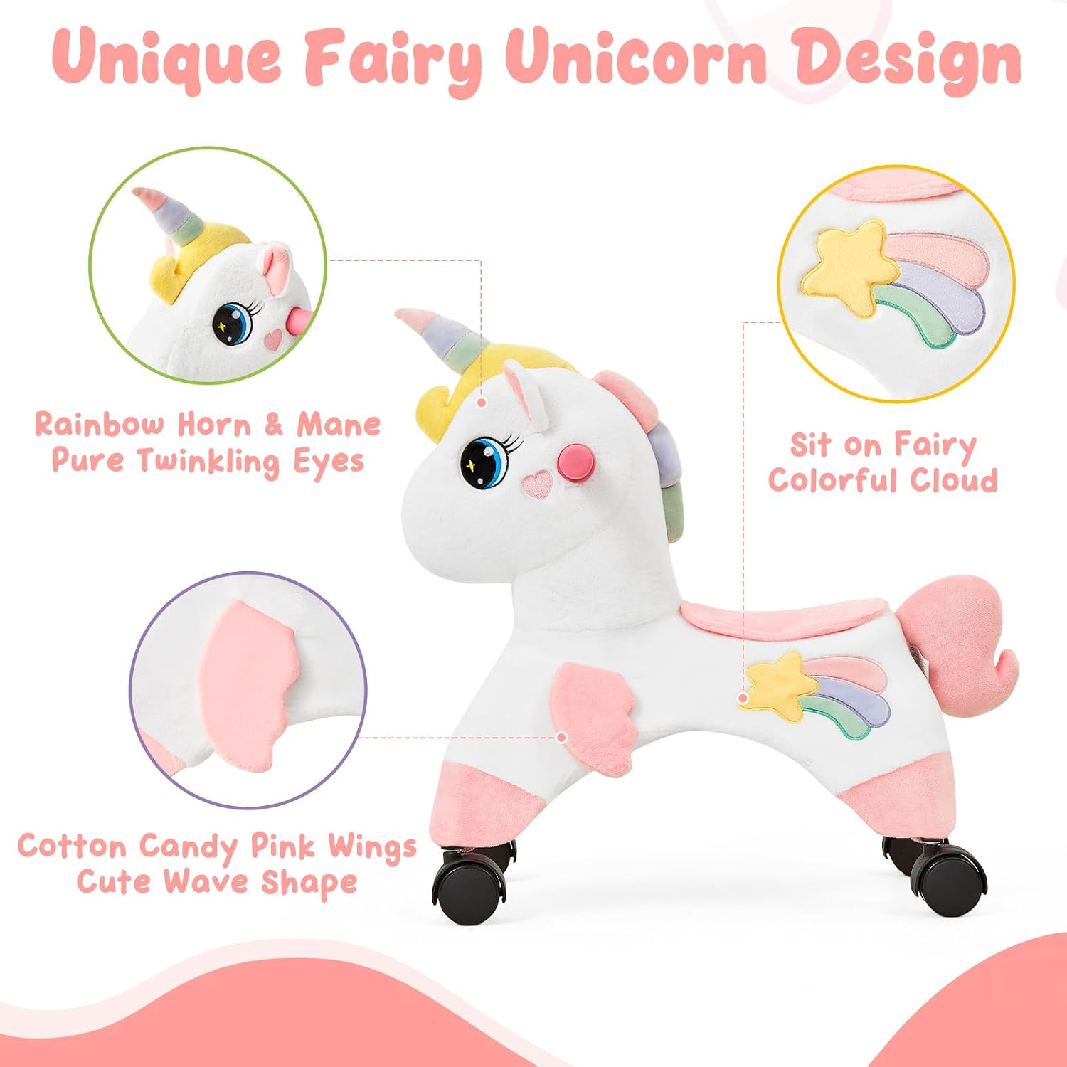 Unicorn Ride on Toys, Toddler Ride on Toys with 360° Wheels, Toddler Bike Design