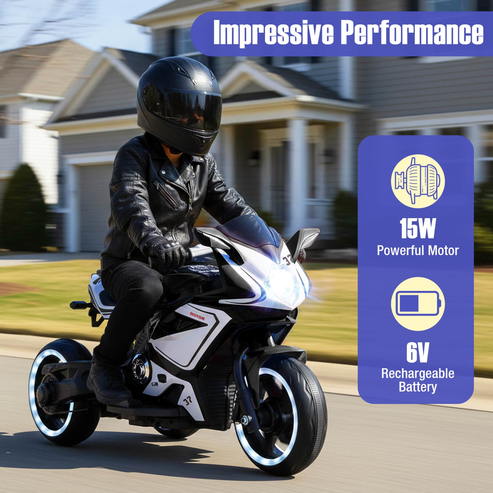 Kids Ride on Motorcycle 6V Battery Powered Mini Electric Motorbike w/ LED Lights