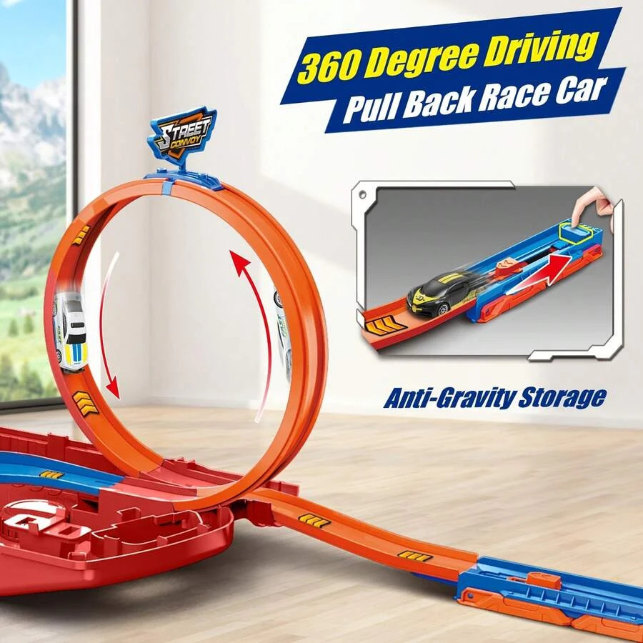 Kids Car Racing Track Set Ages 3-7 Loop Ramp 4 Crash Zones