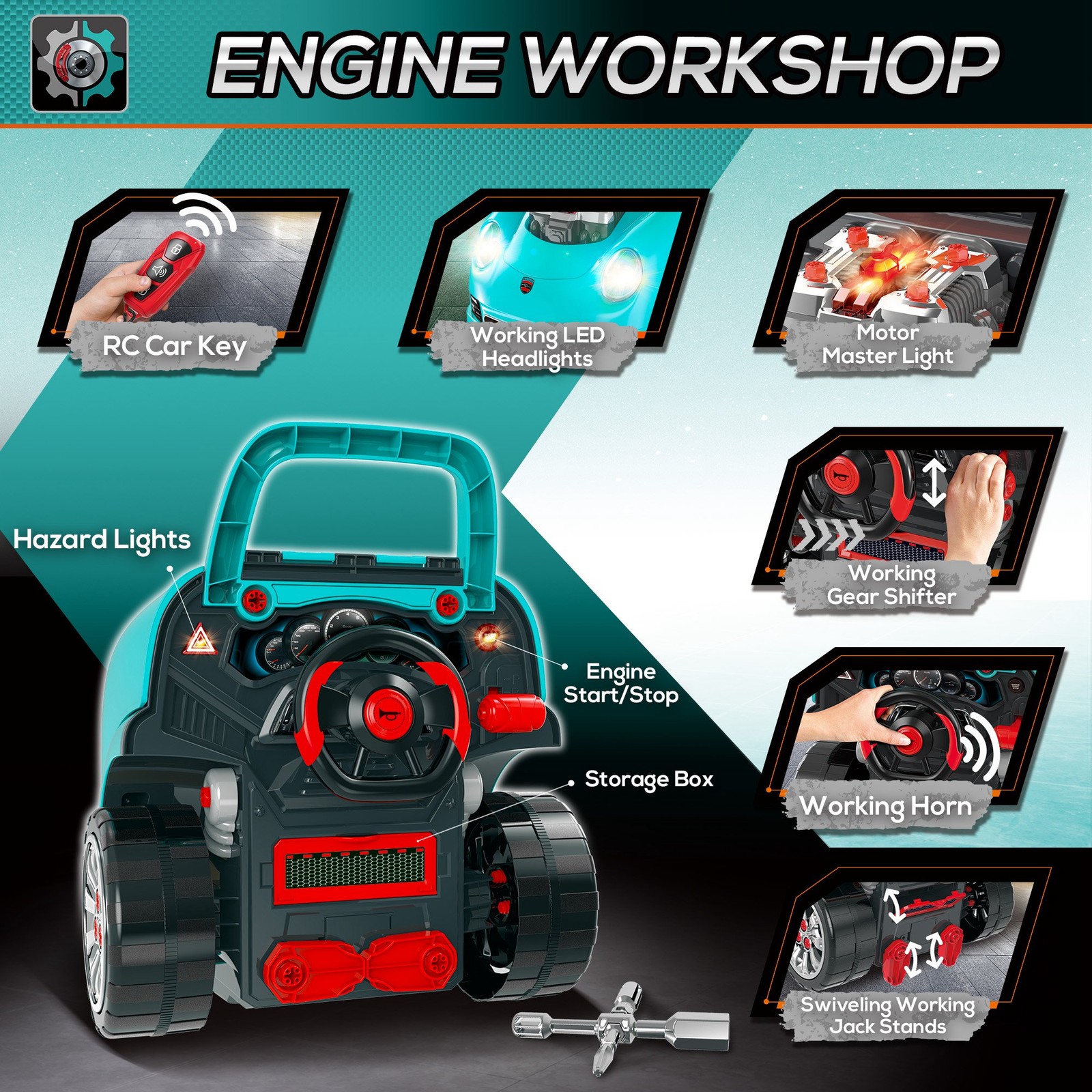 Workshop Kids Car Engine Toyset Educational Car Play Maintenance Repair Station