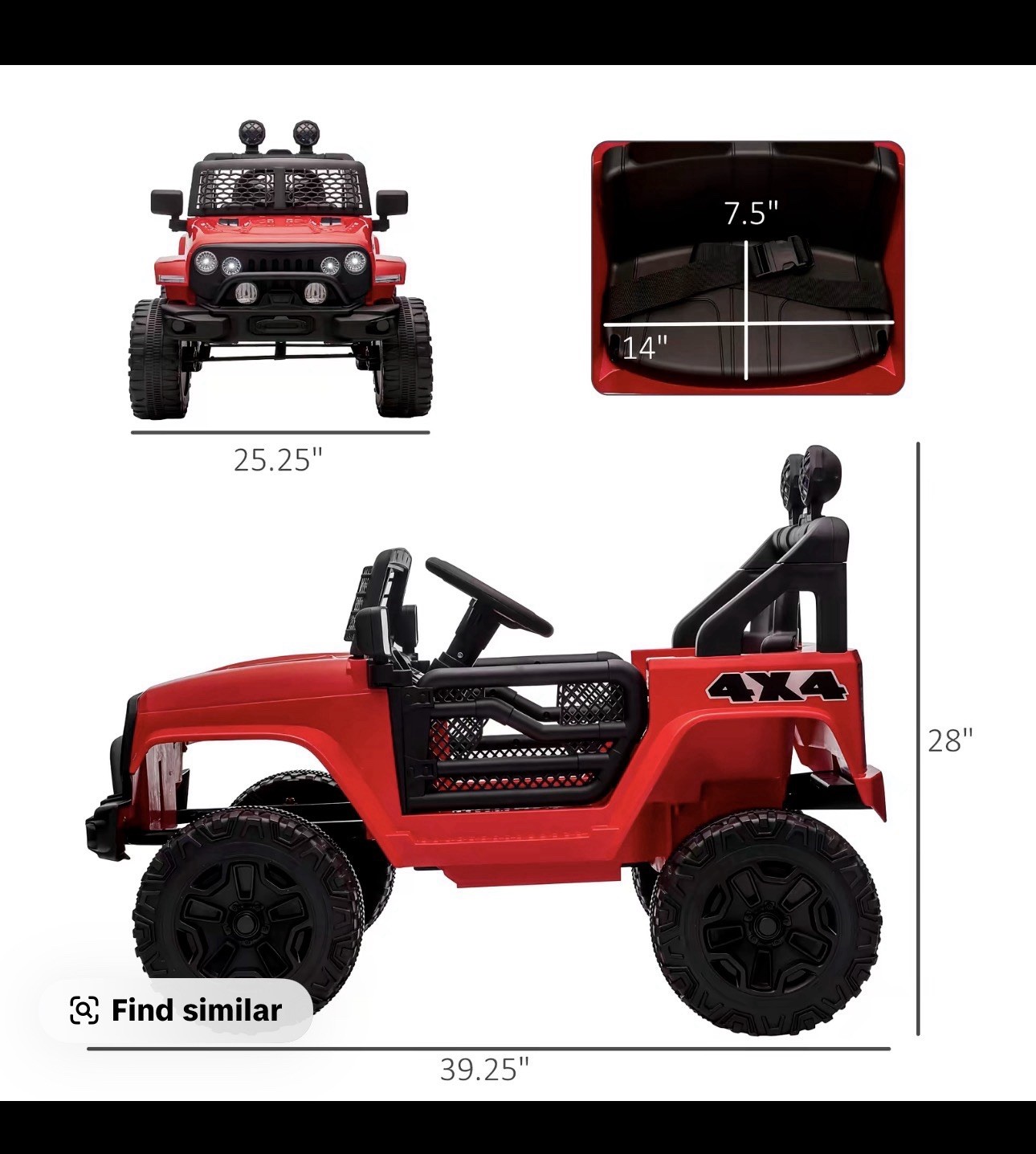 Kids 4×4 Battery Powered Ride-On Jeep Style Car w/ Lights 39.25″ Black/Red/Pink