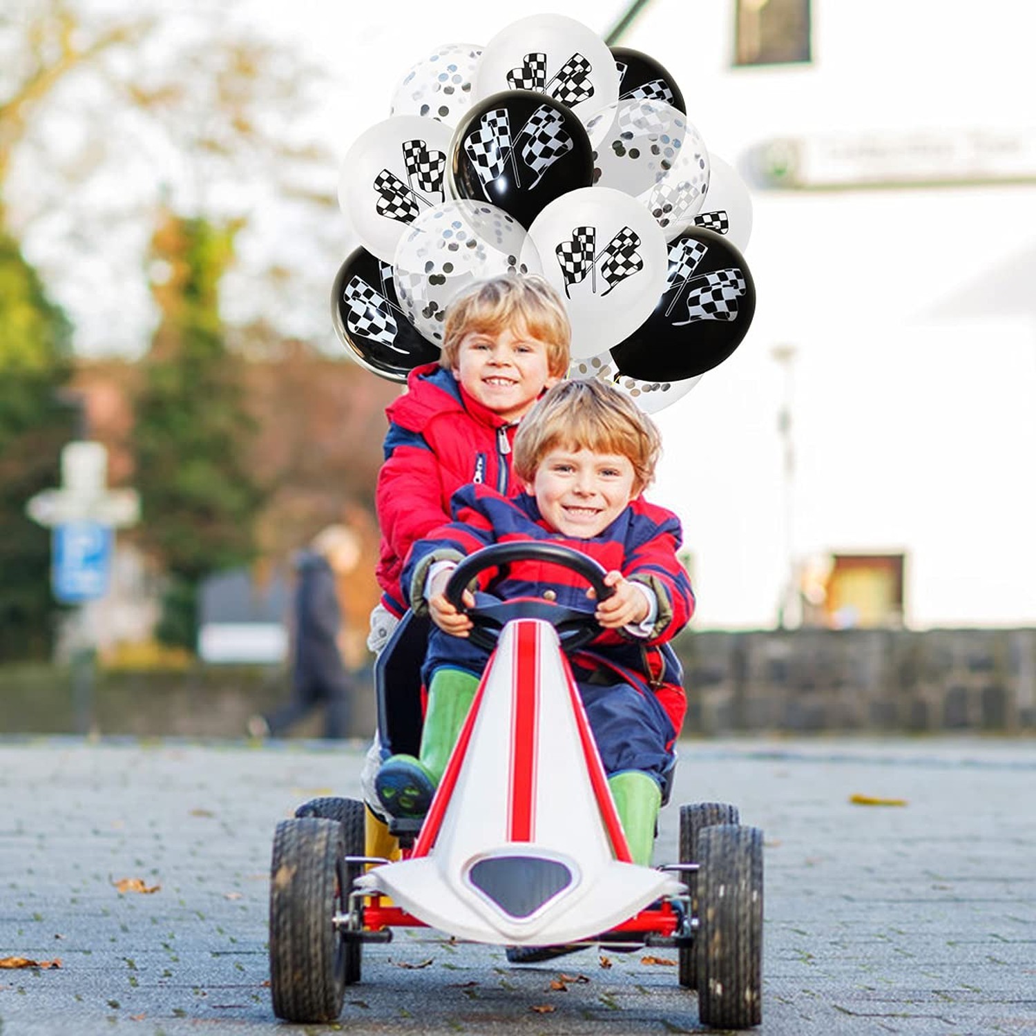 30 Pieces Checkered Race Car Latex Balloons Racing Cars Theme Black & White F…
