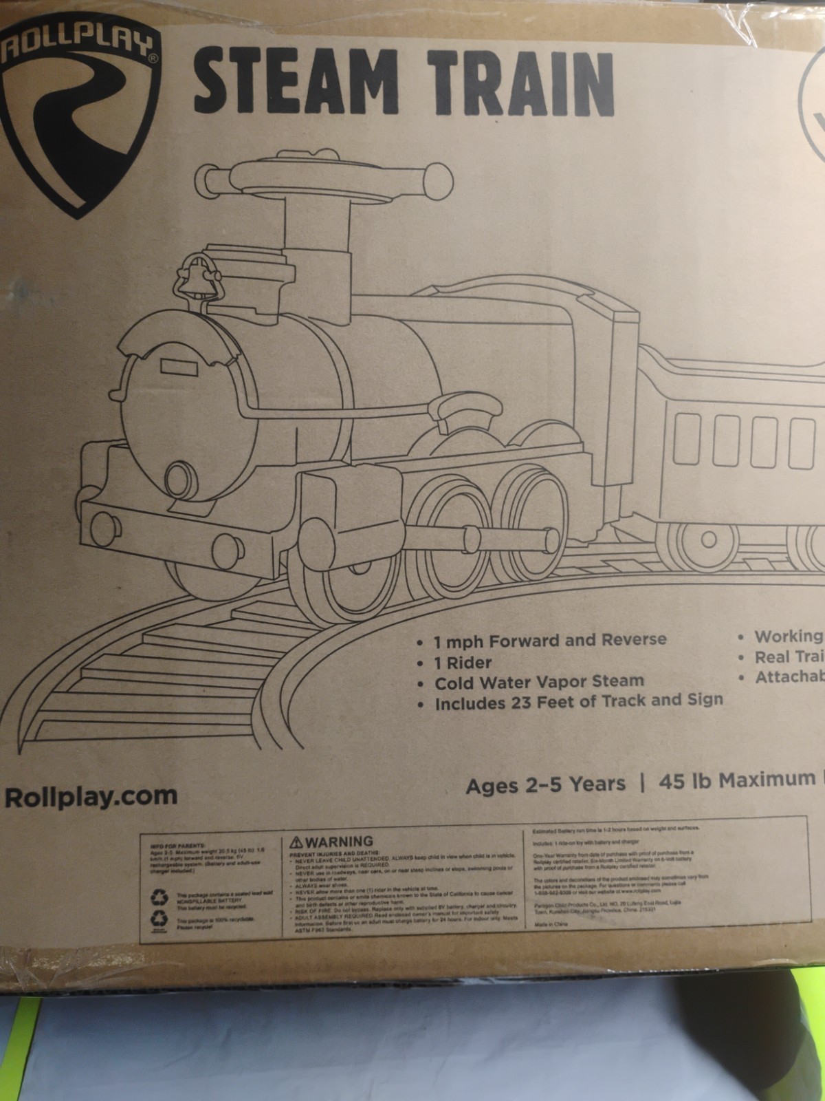 ROLLPLAY , Steam Train Ride ON ,Tracks , 6 VOLT, 2-5 Yrs , 45lb Max Weight