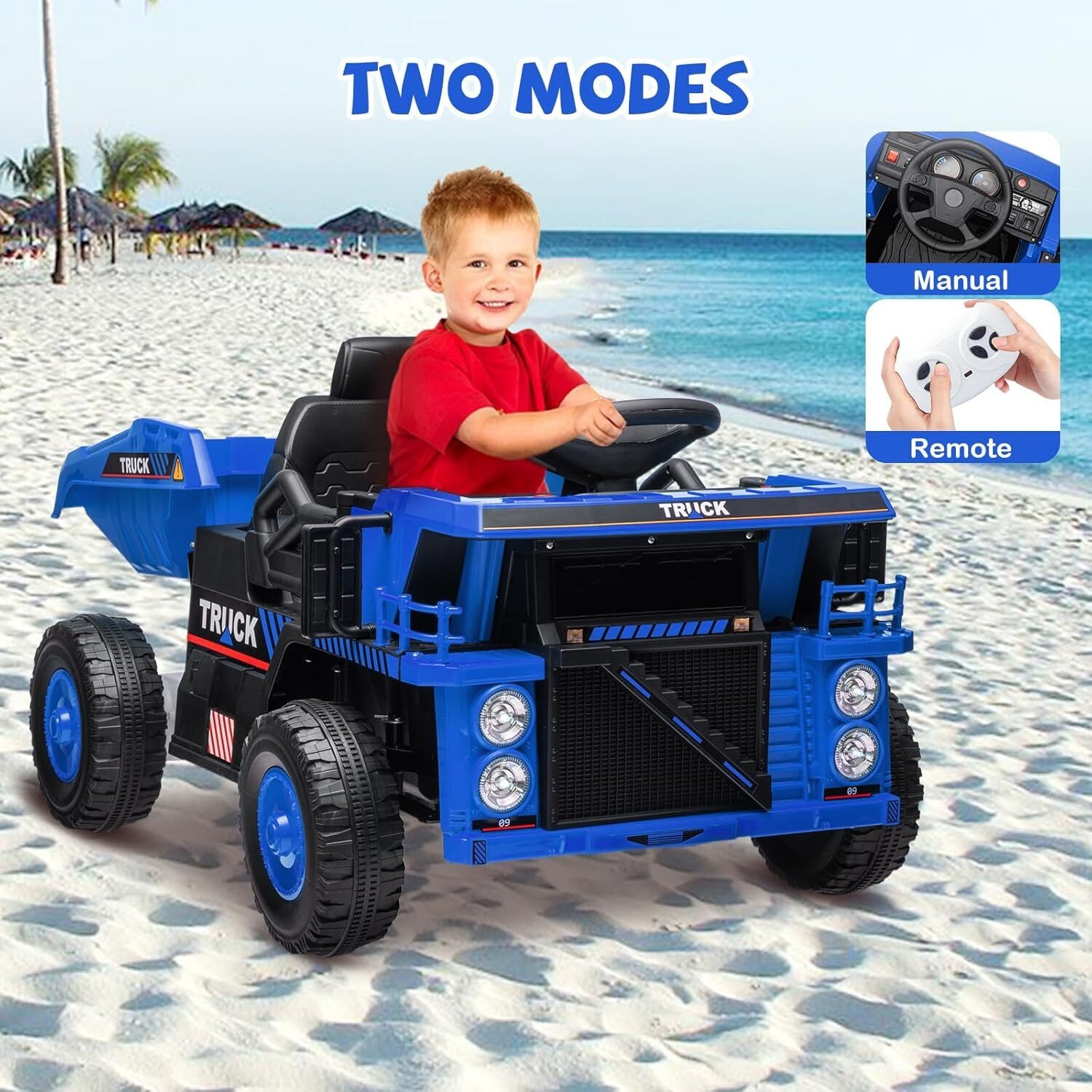 12V Ride On Dump Truck, Ride On Car Toy With Remote Control, Electric Dump Bed