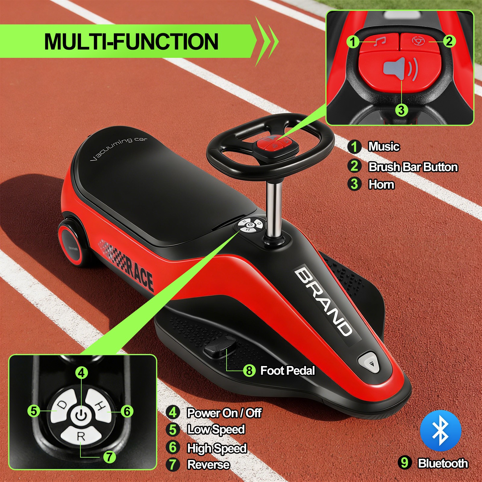 12V Kids Ride On Vacuum Cleaning Car Go Kart w/Detachable Dust Box,Music,2 Speed