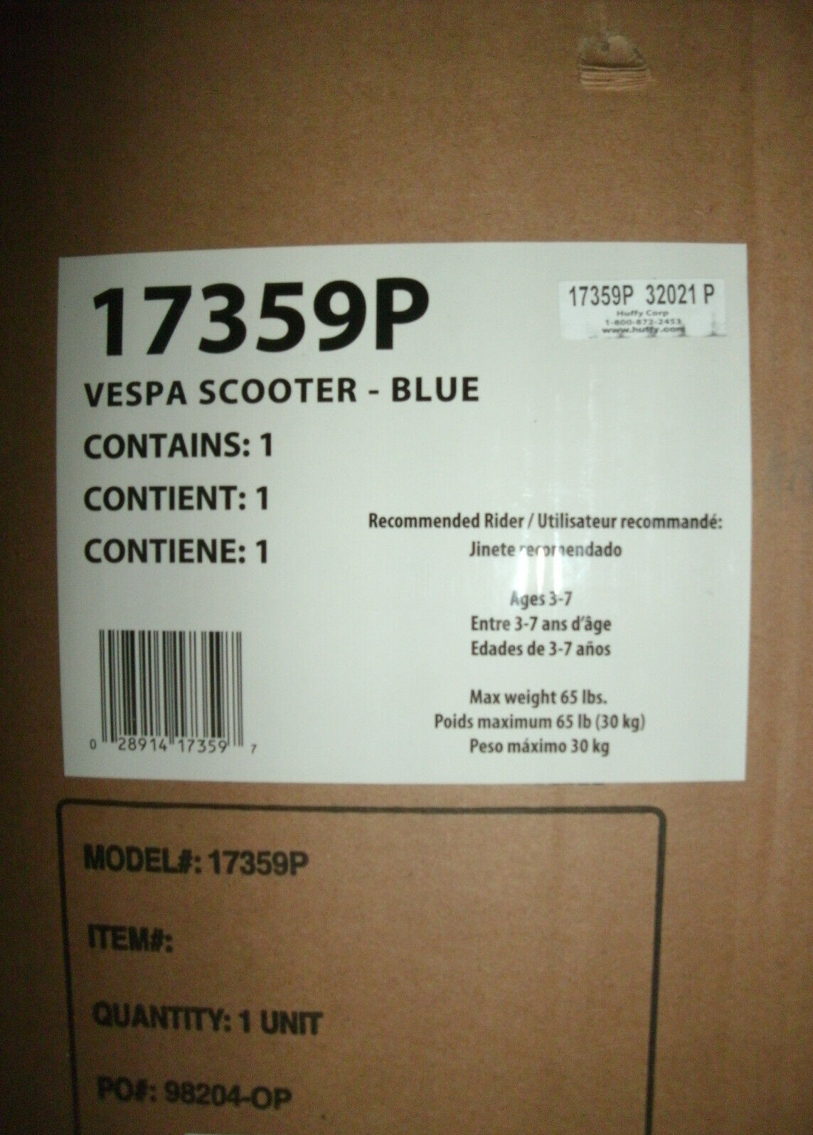 NEW Huffy Kids Vespa Ride On Battery 6v Scooter Blue 2 mph w/ lights & sound