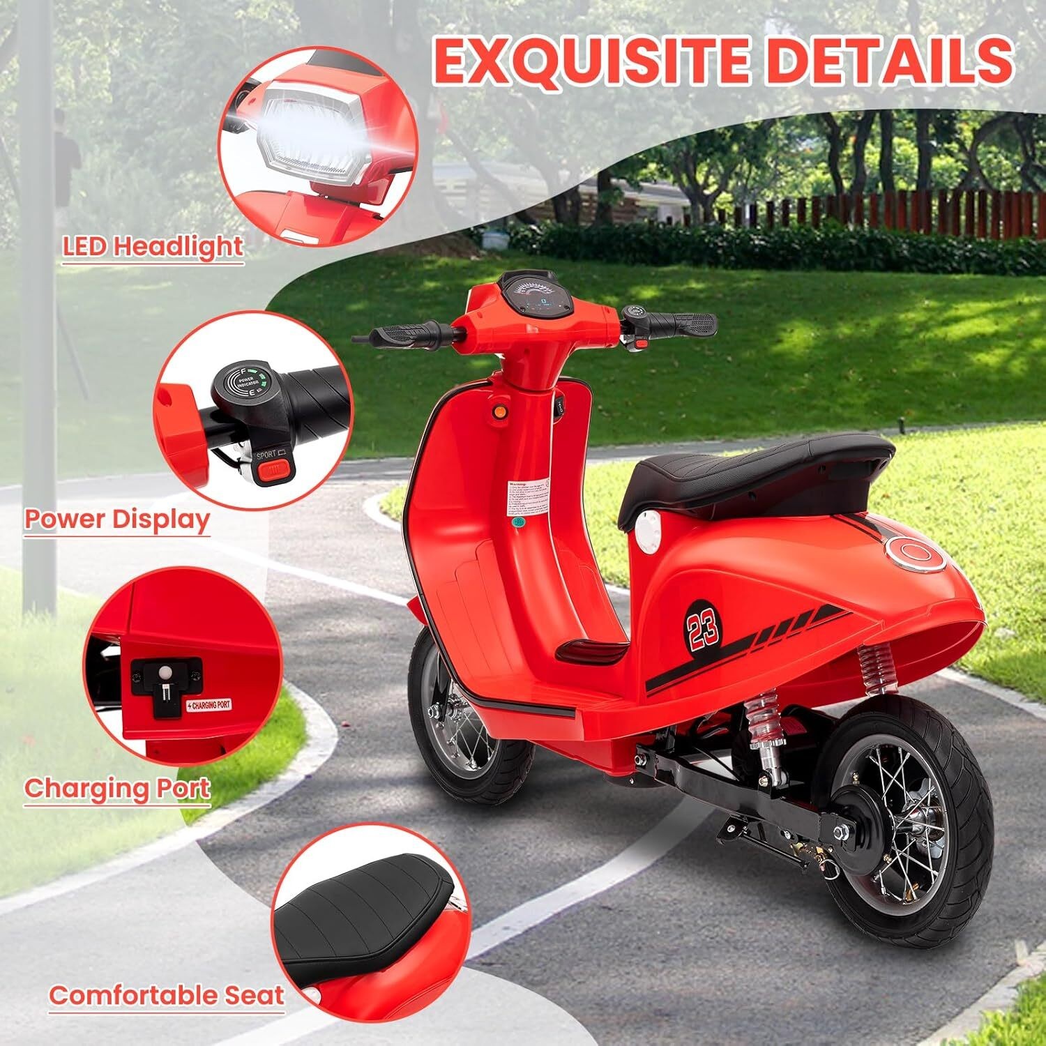 24V 350W Kids Motorcycle Electric Moped Scooter Motorbike Toy with LED for 8-12Y