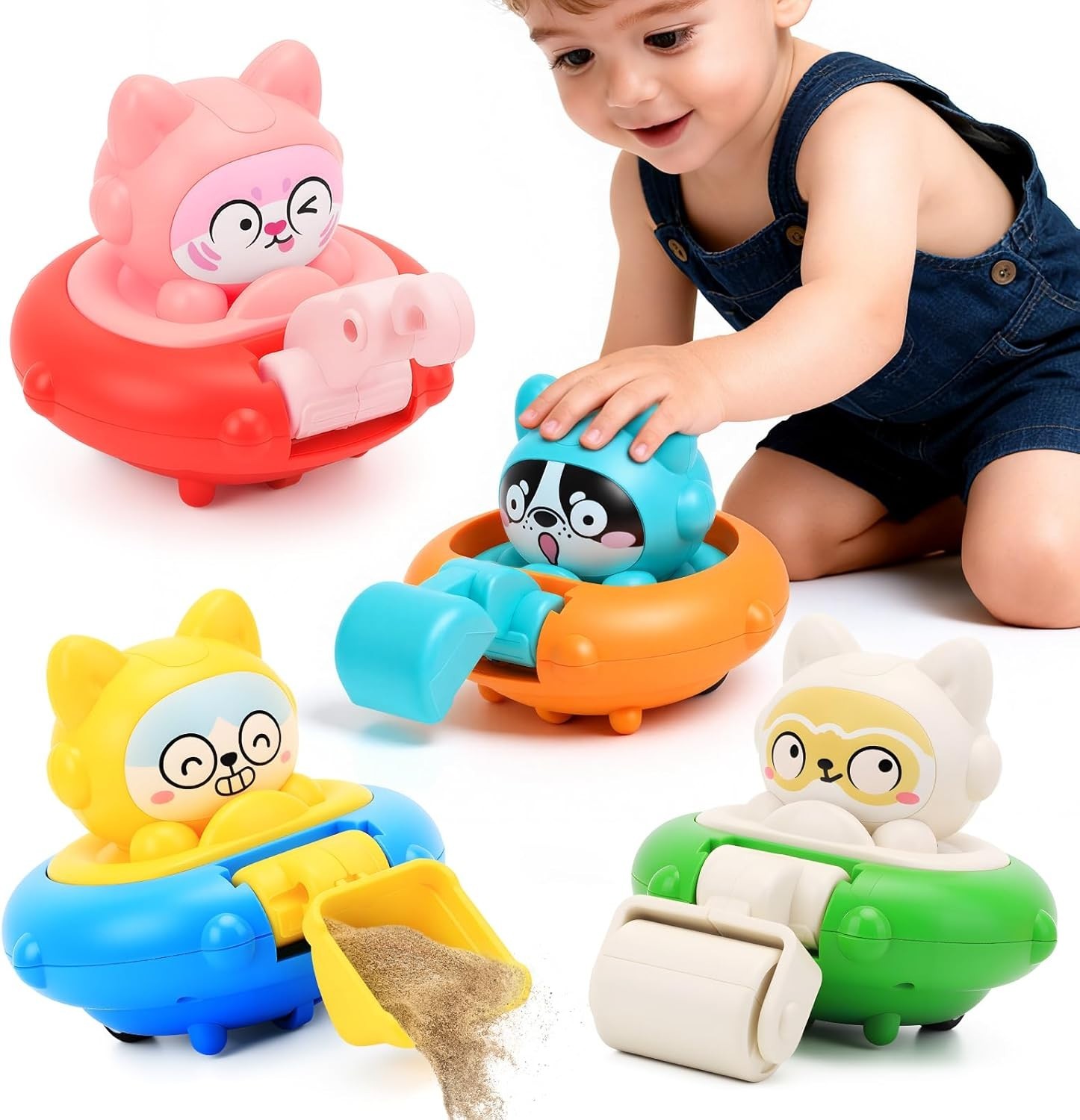 4 PCS Push and Go Friction Car Set for Ages 18m+ – Safe Toddler Racing Toys