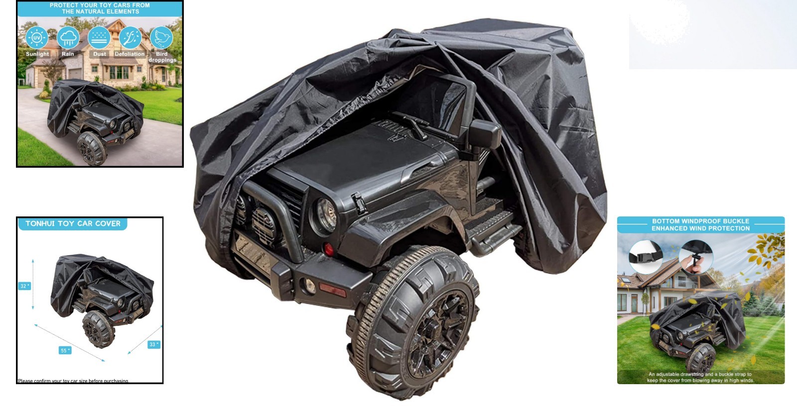 All-Weather Toy Car Cover for Kids – Large 55″x33″x32″ – Windproof & Waterproof