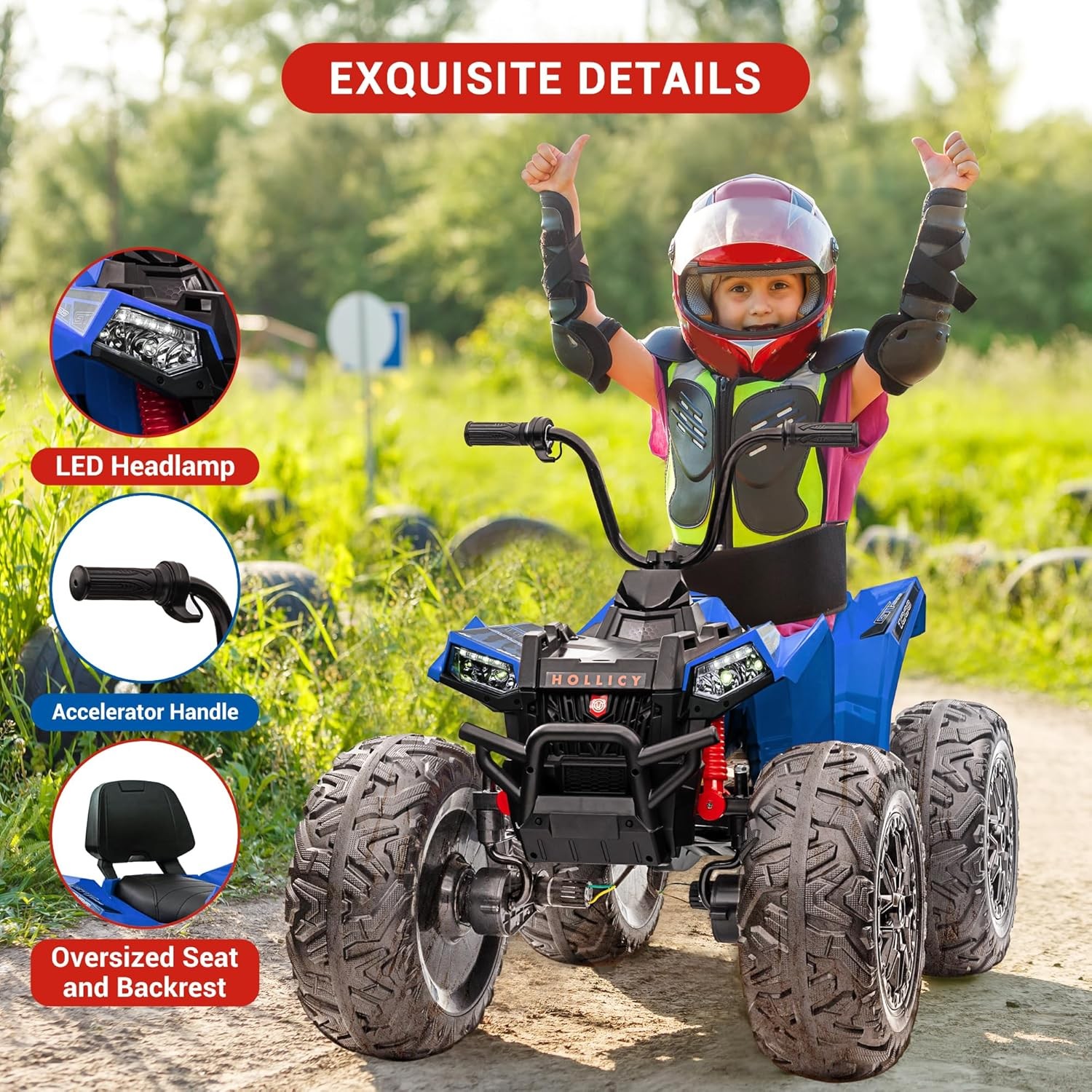 Kids Electric Quad, 2-Seater 4WD, 5MPH Max Speed with Music & LEDs for Ages 3-8